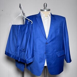 Custom Tailored (James H. Lewis) Mens 50S 44W Check 2 Piece Suit Blue